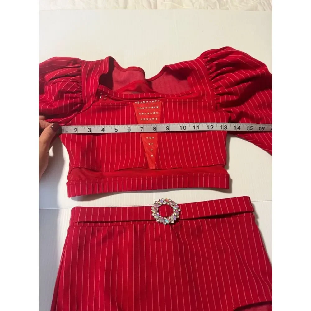 Weissman Dance Costume red pinstripe menswear tux suit Spotlight 16760 LC child